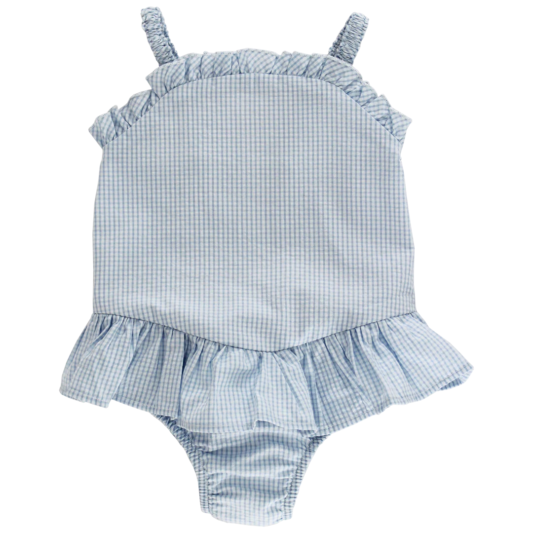 Check Seersucker Ruffle Swim