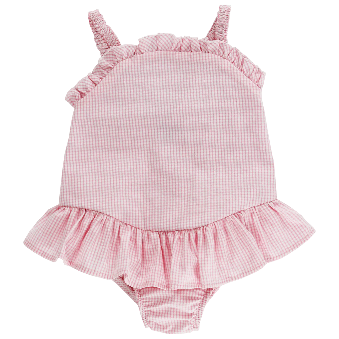 Check Seersucker Ruffle Swim