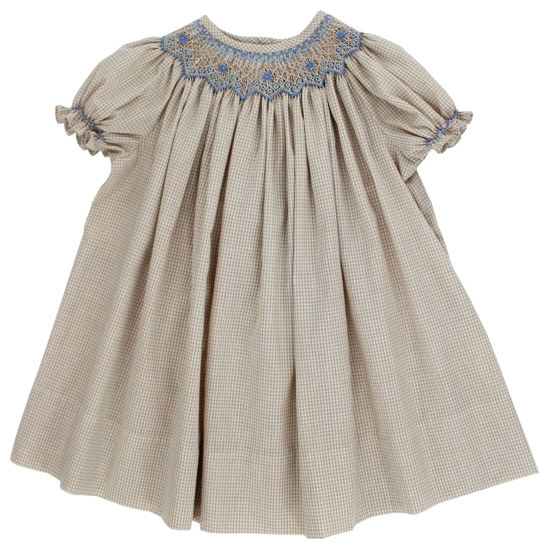 Khaki Gingham & Blue Floral Bishop