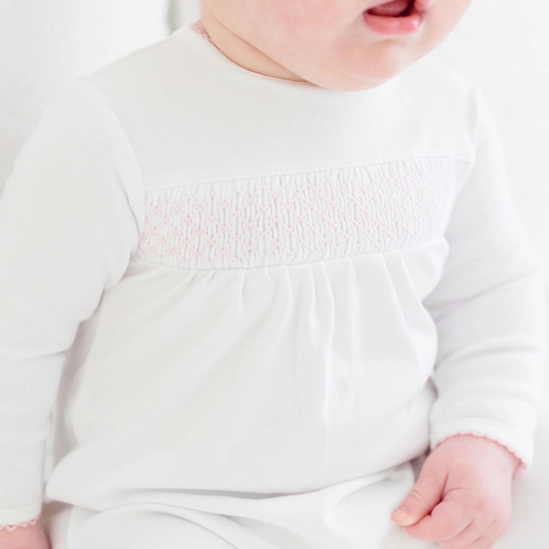 White/Pink Smocked Footie