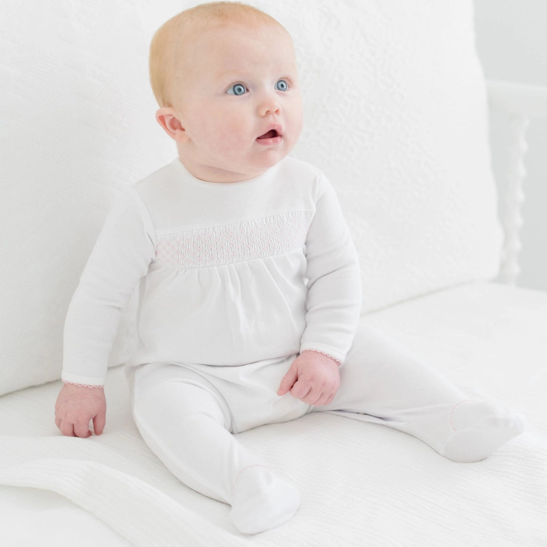 White/Pink Smocked Footie