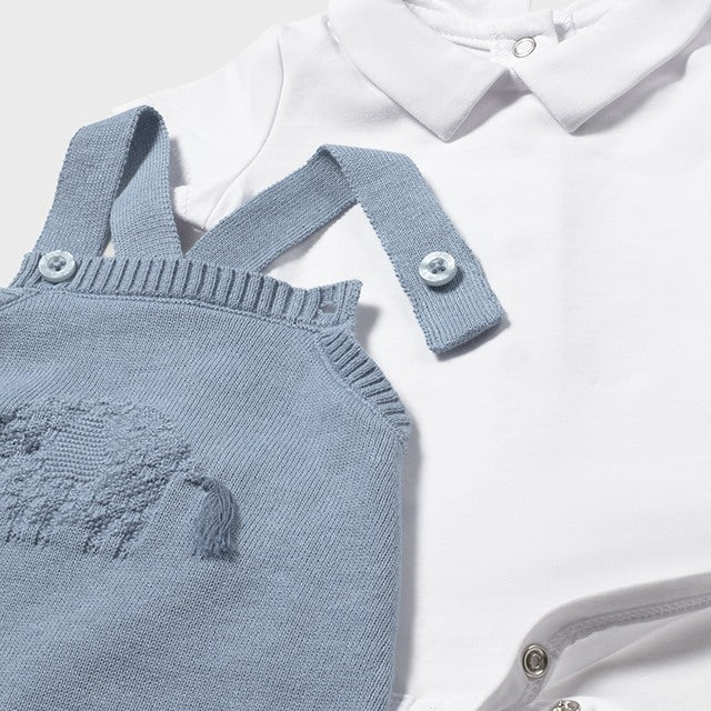 Blue Knit Overall Set