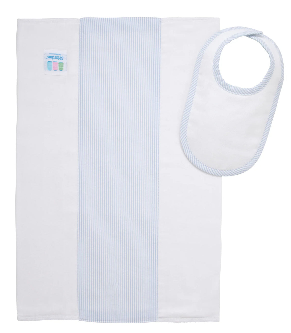Seersucker Bib & Burp Set- Blue