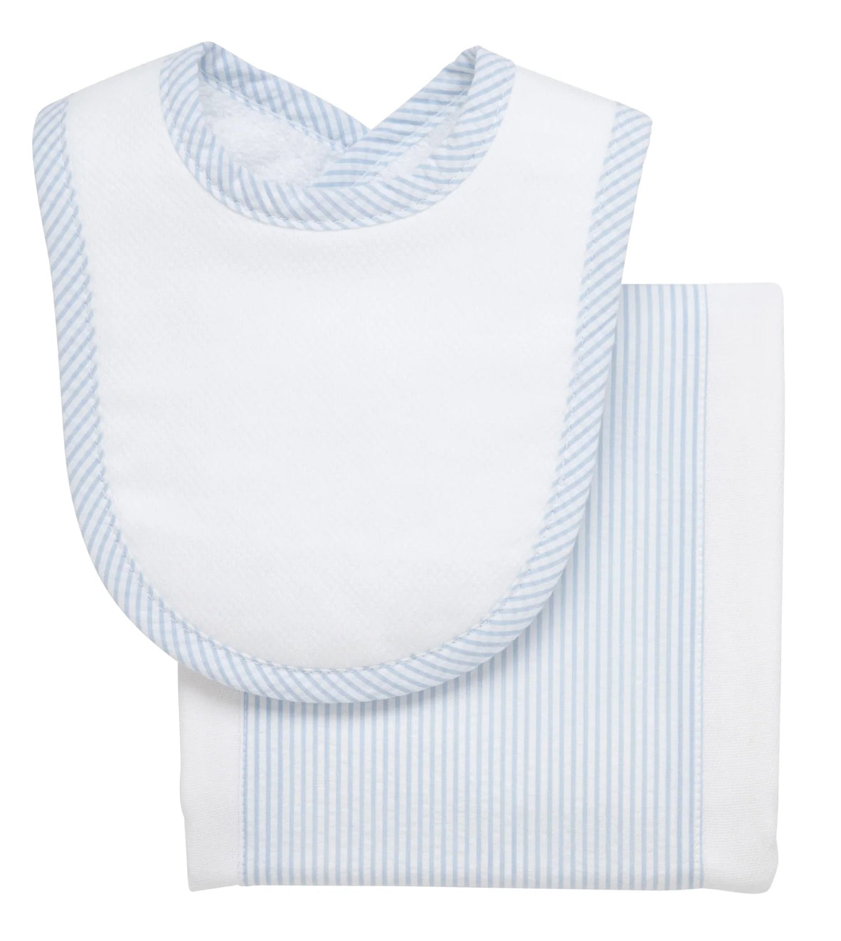Seersucker Bib & Burp Set- Blue