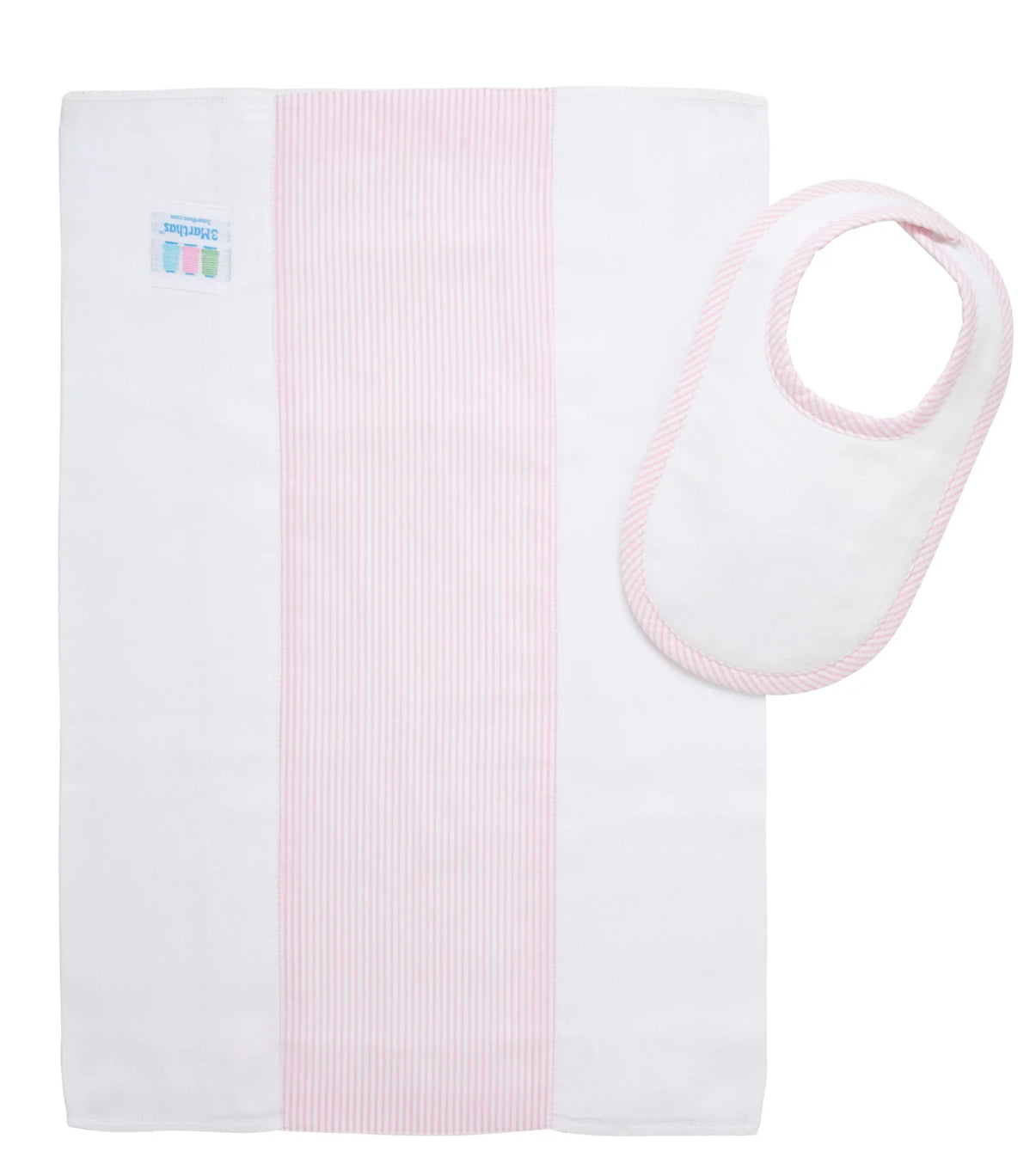 Seersucker Bib & Burp Set- Pink