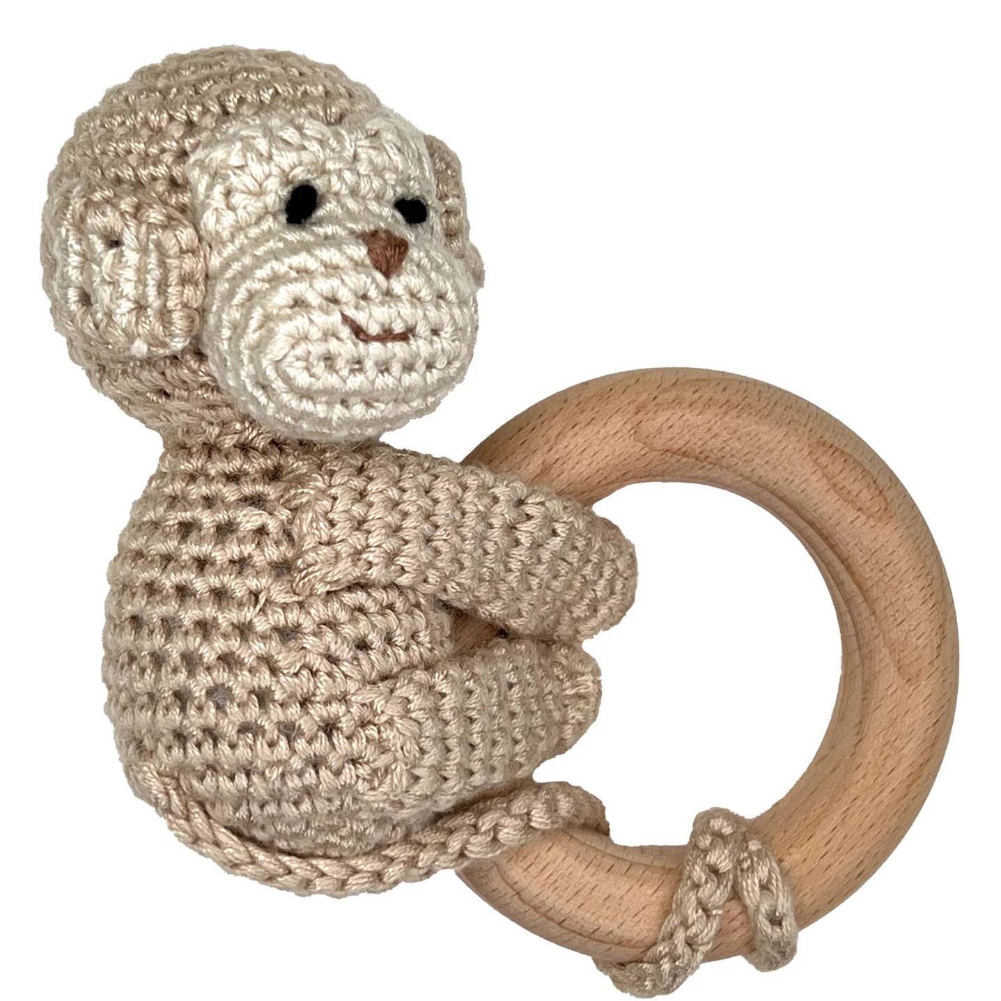 Monkey Bamboo Crochet Woodring Rattle