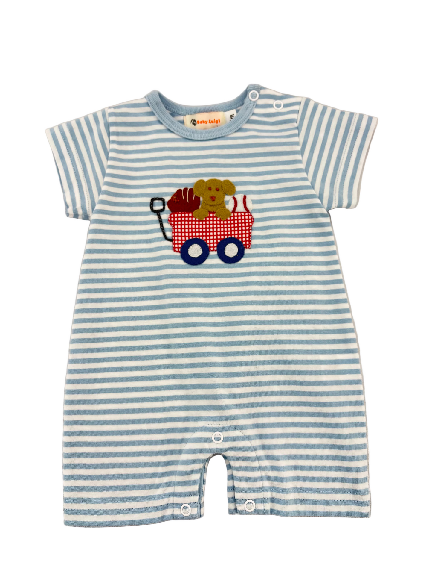 Baseball Puppy in Wagon Romper