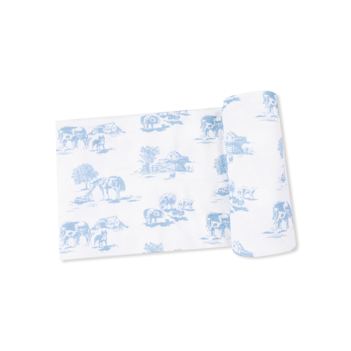 Farm Toile Swaddle Blanket- Blue