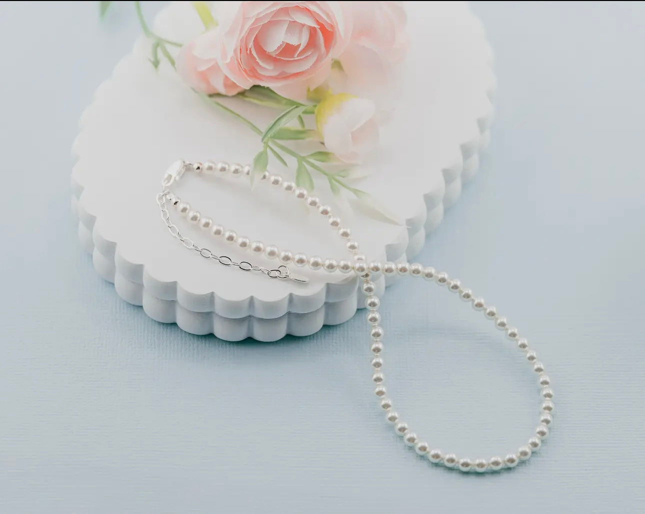 Sterling Sliver Strand of Pearls Necklace