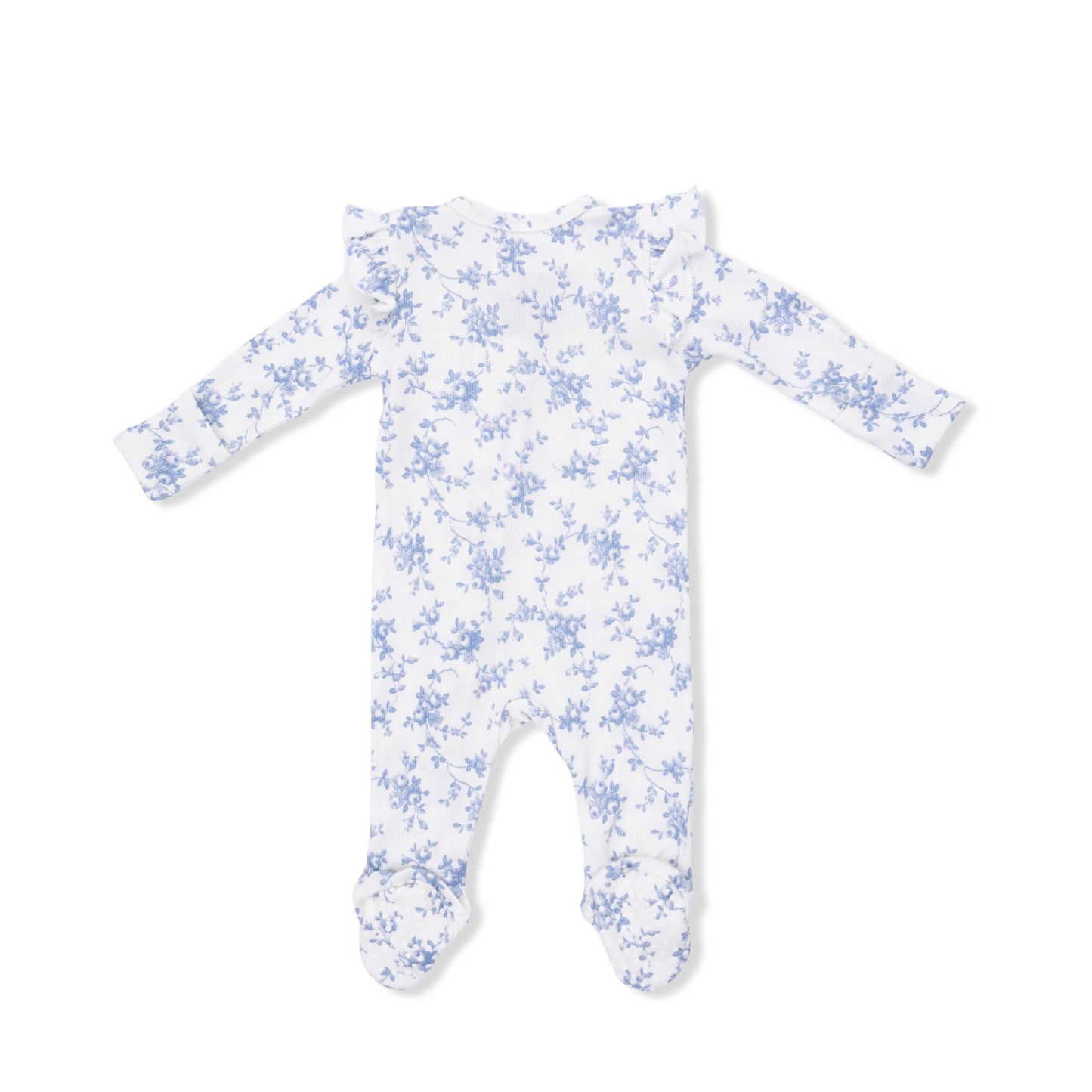 Baby Blue Vine Ruffle Zipper Footie