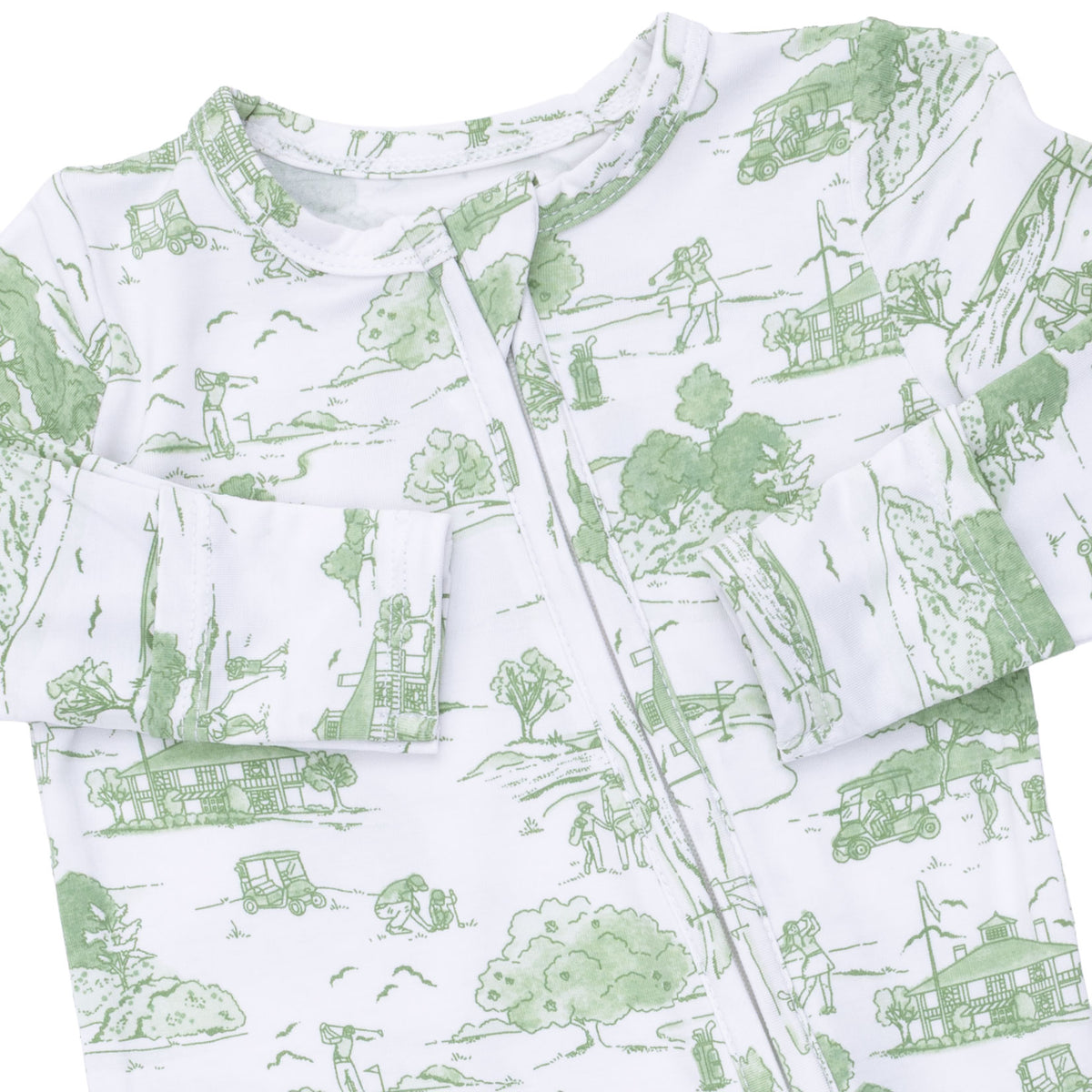 Golf Toile Green Zip Footie