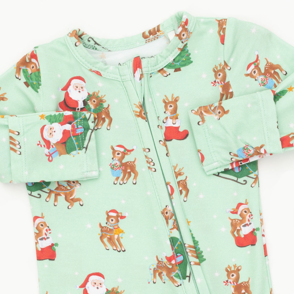 Vintage Reindeer & Santa Zip Footie