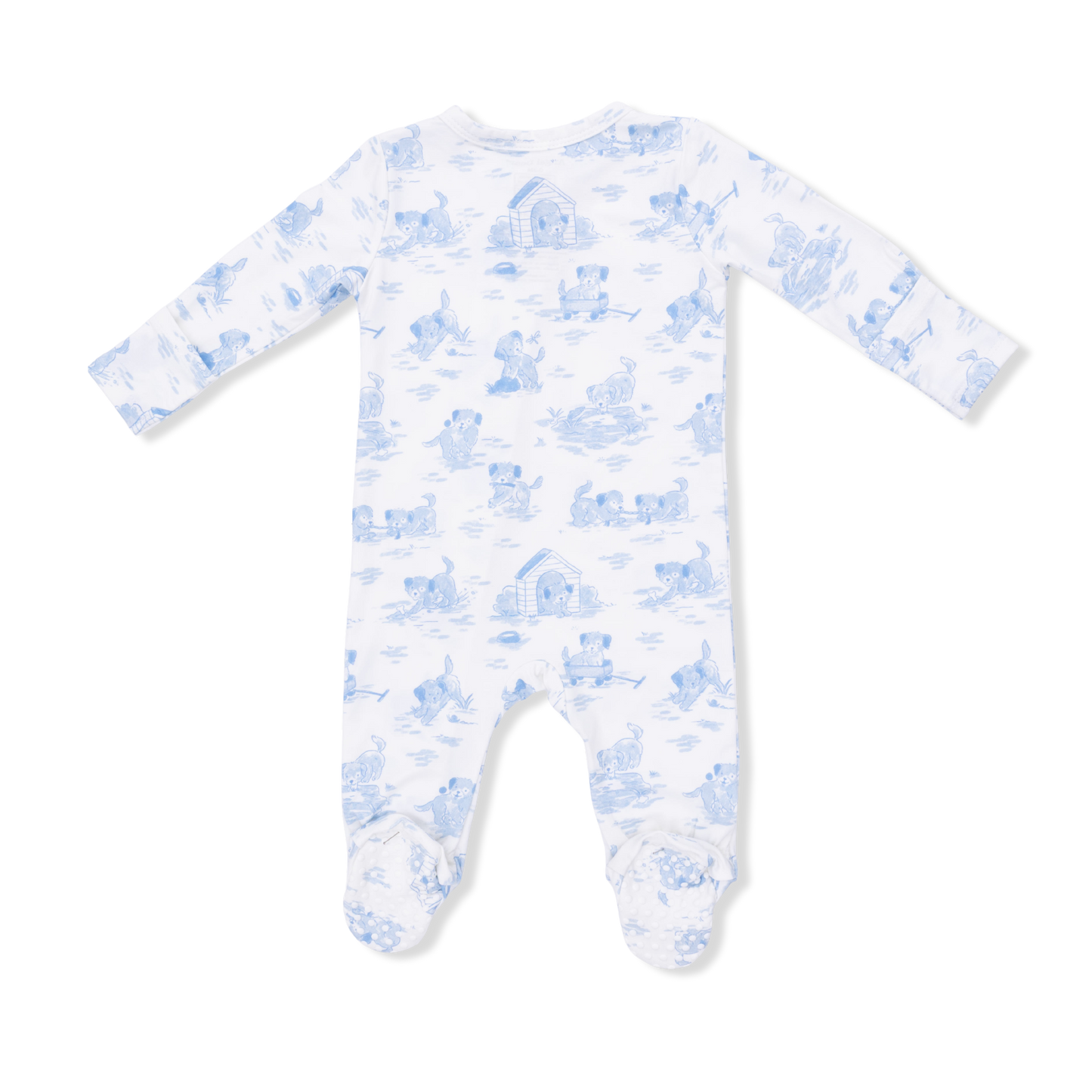 Puppy Toile Blue Zipper Footie