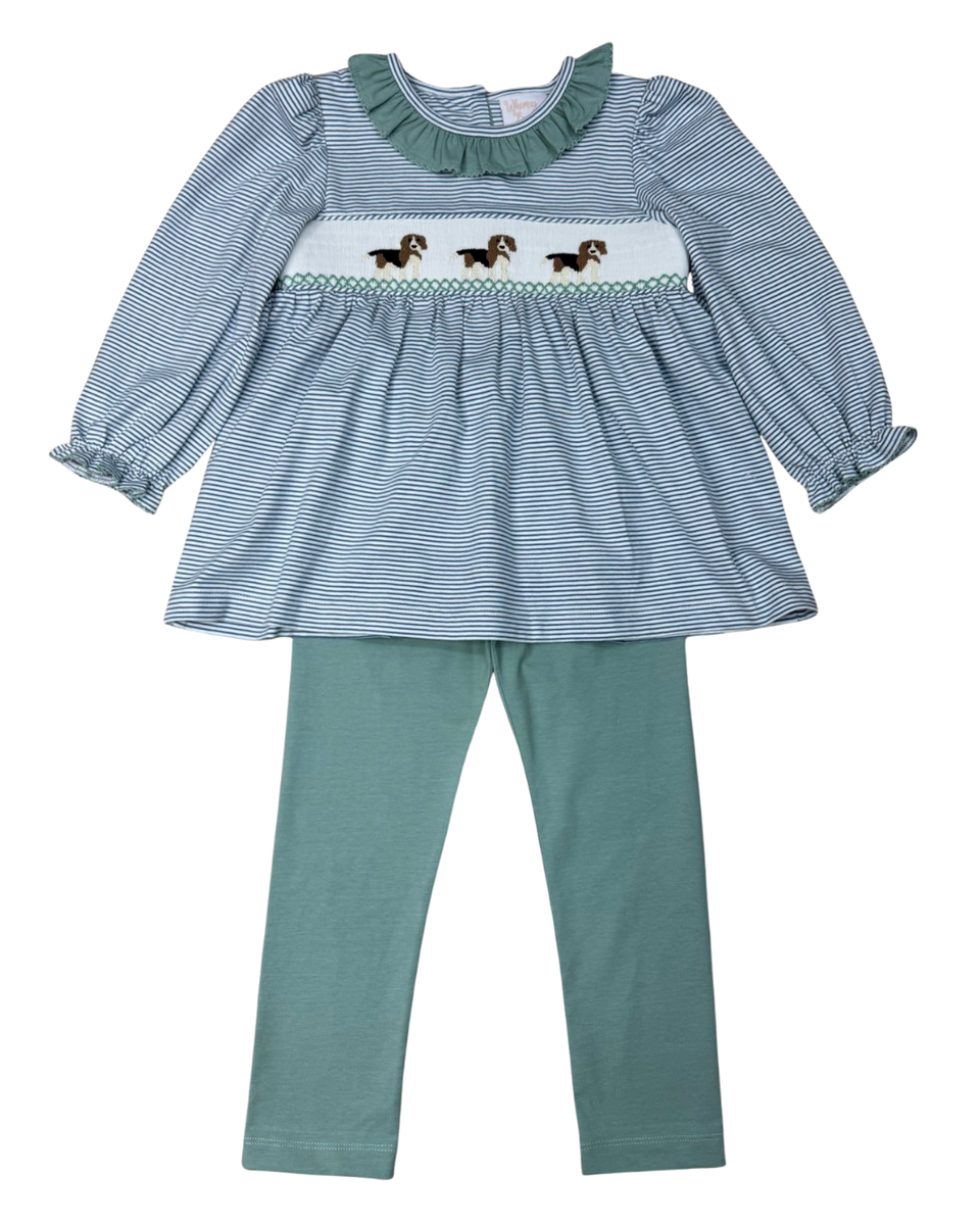 Beagle Smocked Ruffle Pant Set
