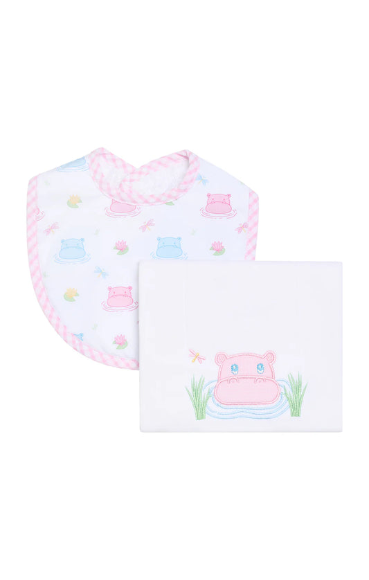 Pink Hippo Basic Bib & Burp Boxed Set