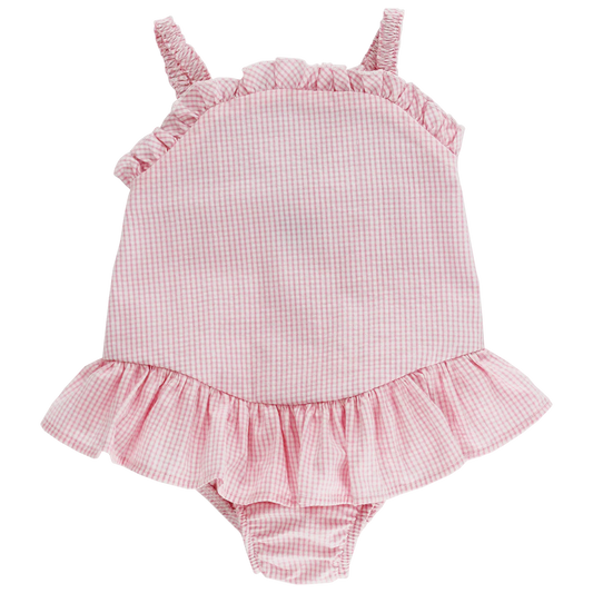 Check Seersucker Ruffle Swim