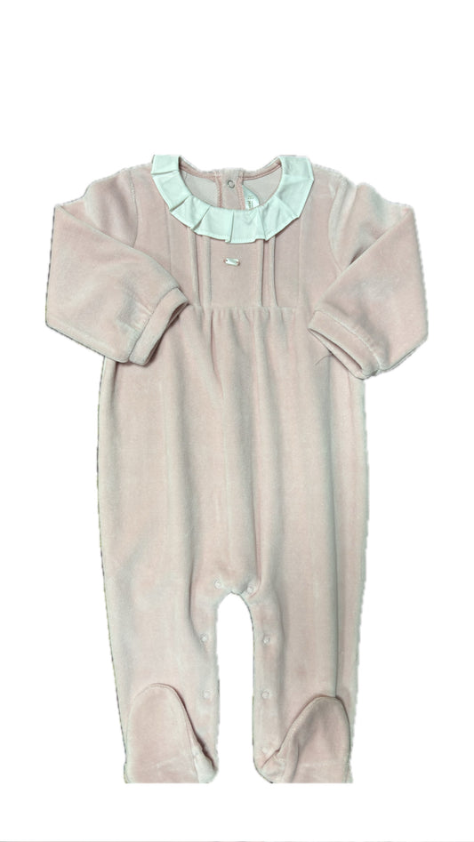 Pink Fleece Romper with White Collar 6-9M