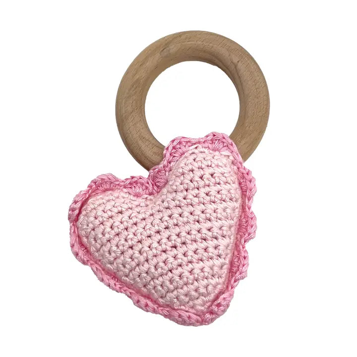 Heart Bamboo Crochet Woodring Rattle