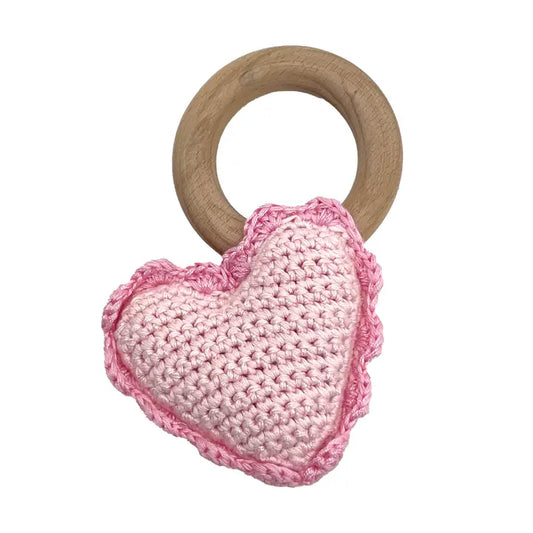 Heart Bamboo Crochet Woodring Rattle