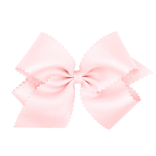 Scalloped Grosgrain Hair Bow- King-Powder Pink
