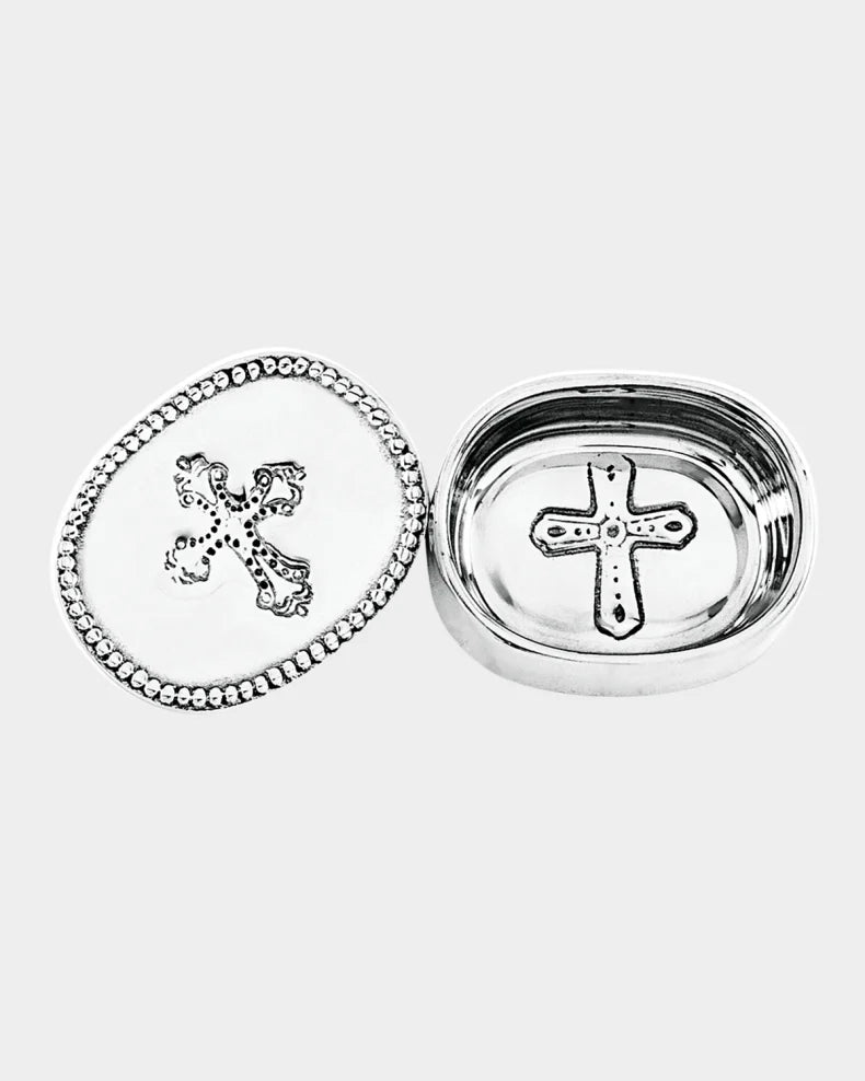 Baby Peek-A-Boo Cross Oval Keepsake Box