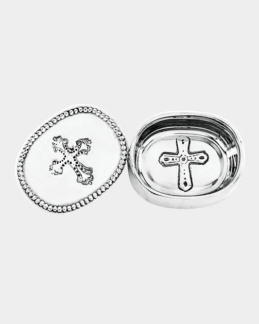 Baby Peek-A-Boo Cross Oval Keepsake Box