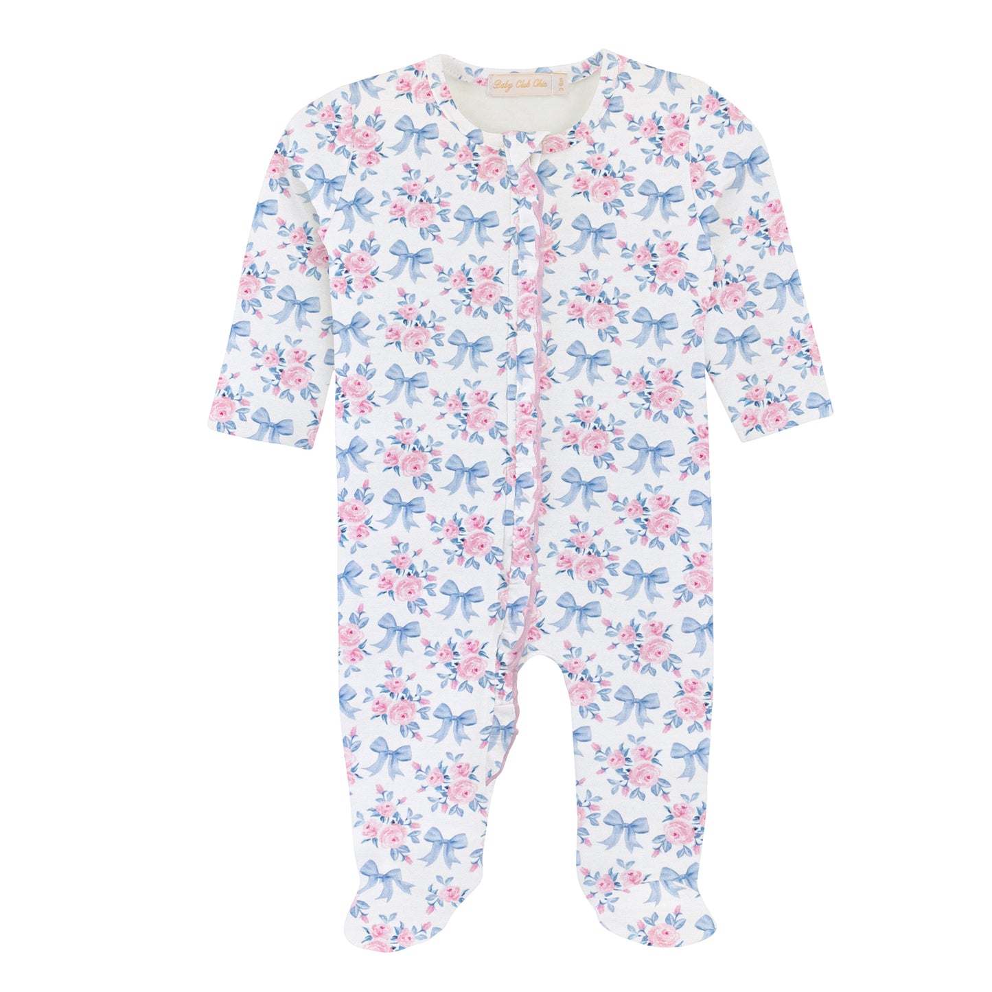 Blue Floral Bows Zipper Footie