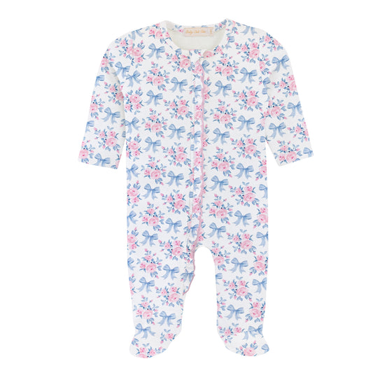 Blue Floral Bows Zipper Footie