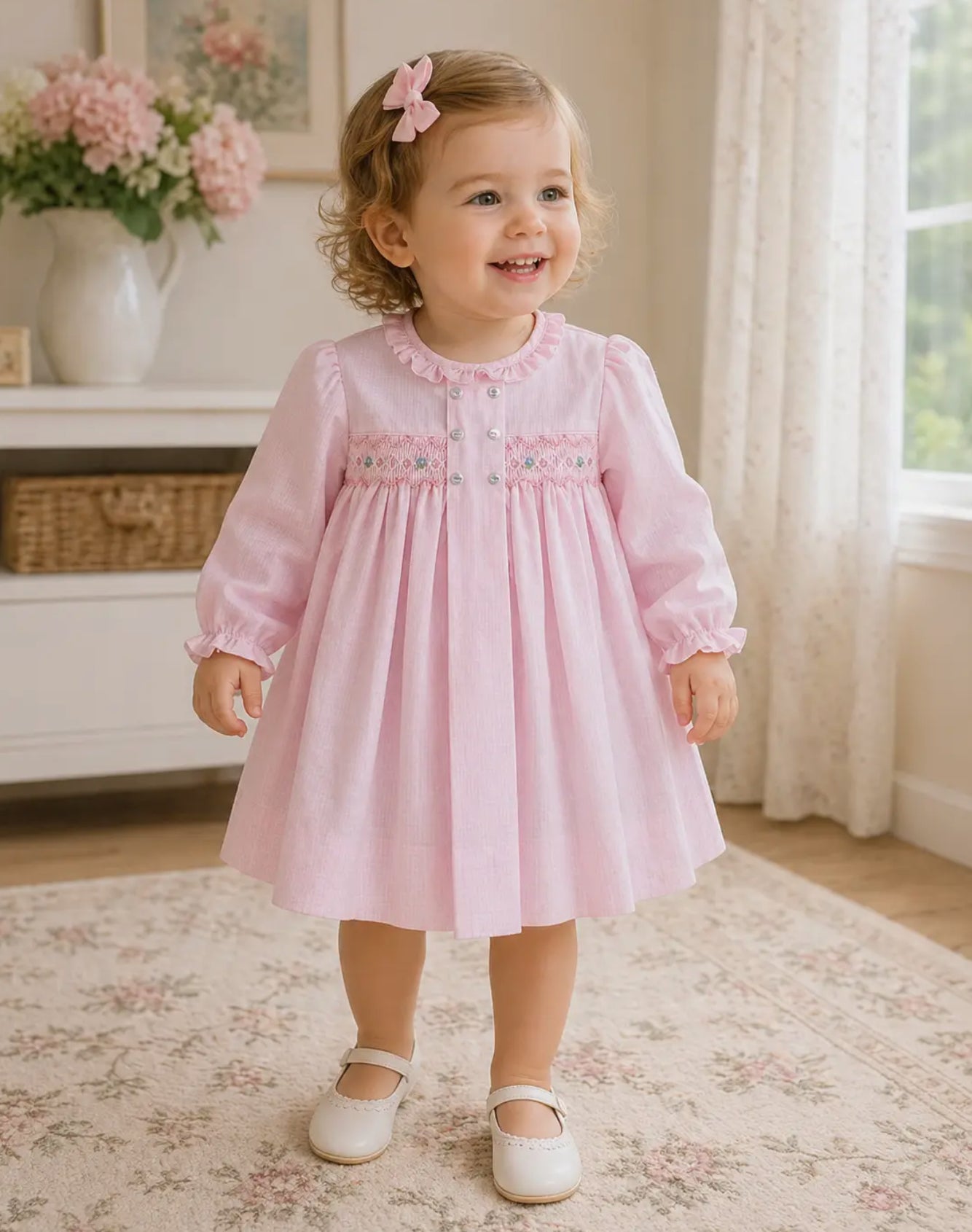 Smocked Pink Gingham Dress
