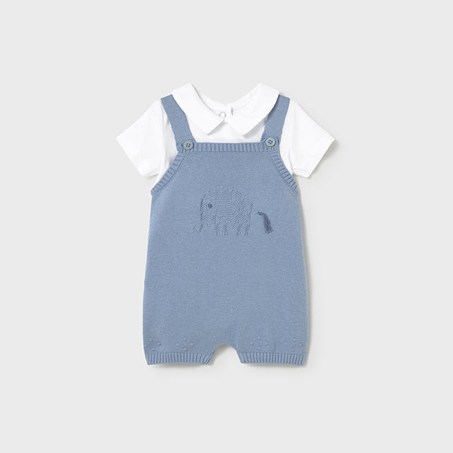 Blue Knit Overall Set
