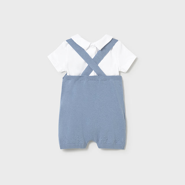 Blue Knit Overall Set