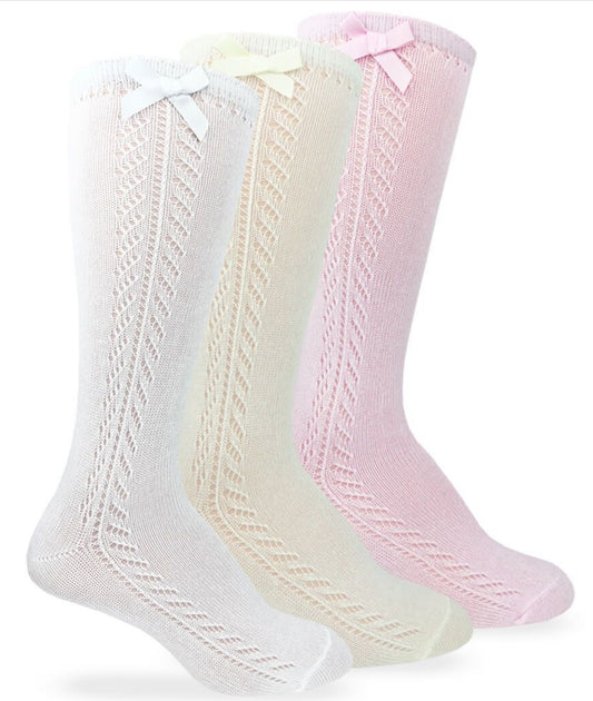 Pointelle Bow Knee High Socks-1650