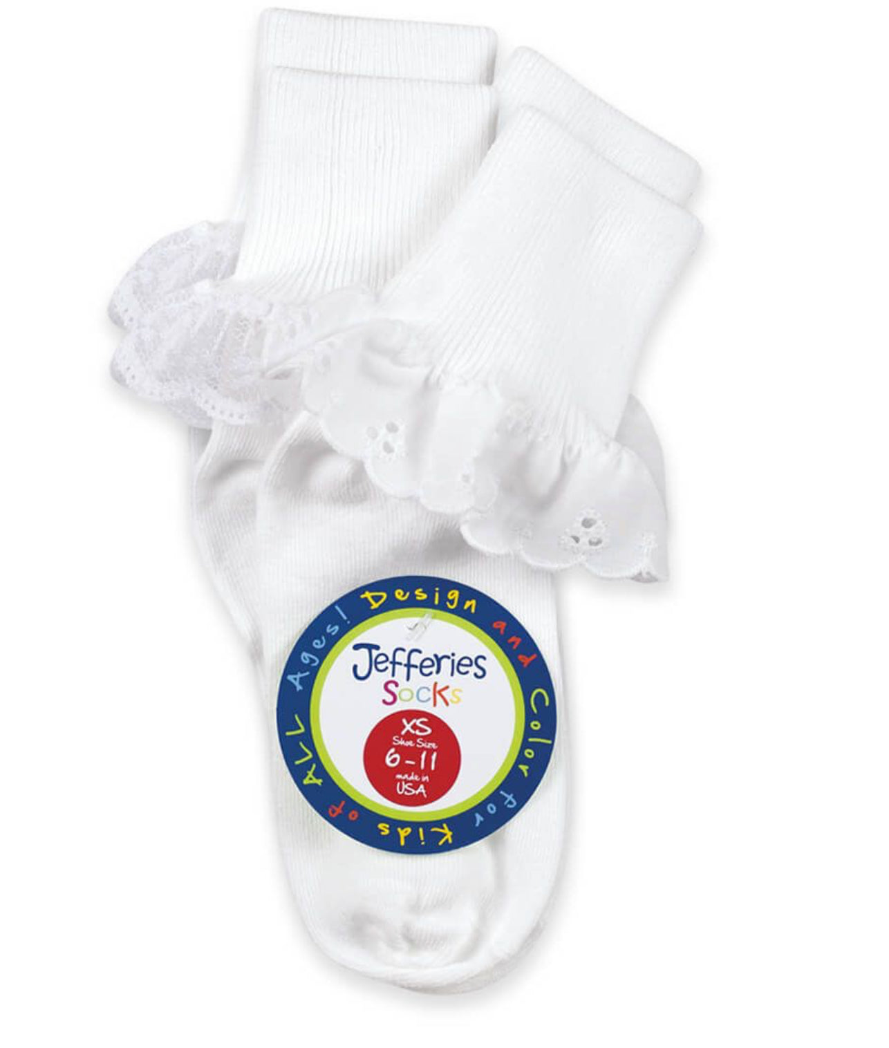 Sisters Eyelet and Fancy Lace Turn Cuff Socks- 82152