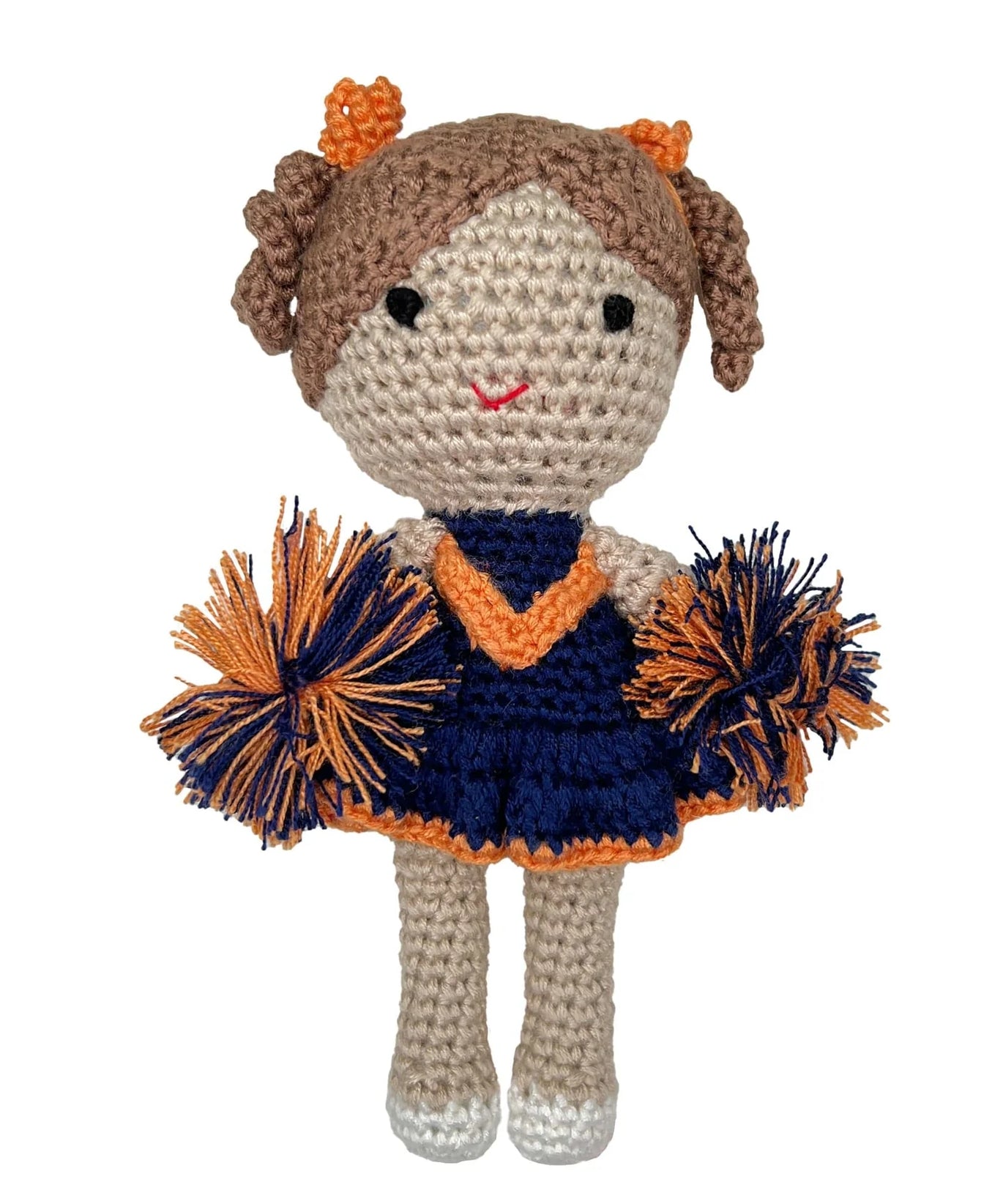 Cheerleader Bamboo Crochet Rattle- Orange/Navy