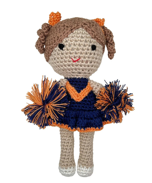 Cheerleader Bamboo Crochet Rattle- Orange/Navy