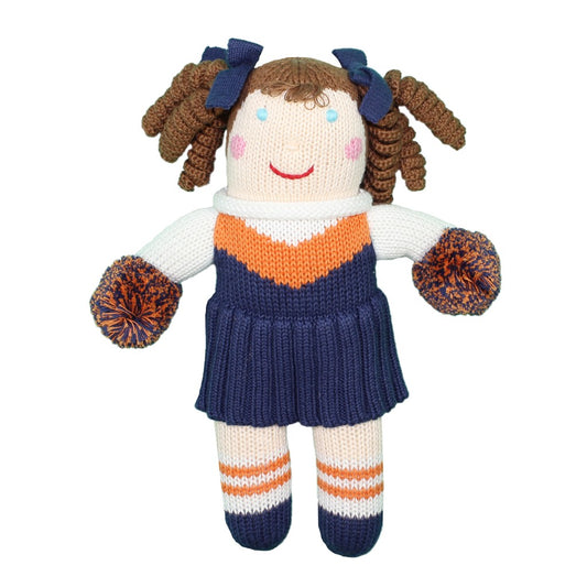12" Cheerleader Bamboo Crochet Rattle- Orange/Navy