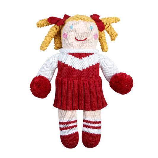 12" Cheerleader Bamboo Crochet Rattle- Red/White