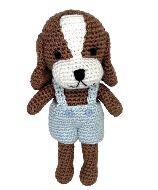 Blue Dog Bamboo Crochet Rattle