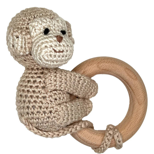 Monkey Bamboo Crochet Woodring Rattle