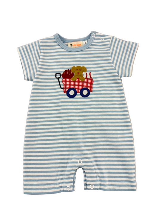 Baseball Puppy in Wagon Romper