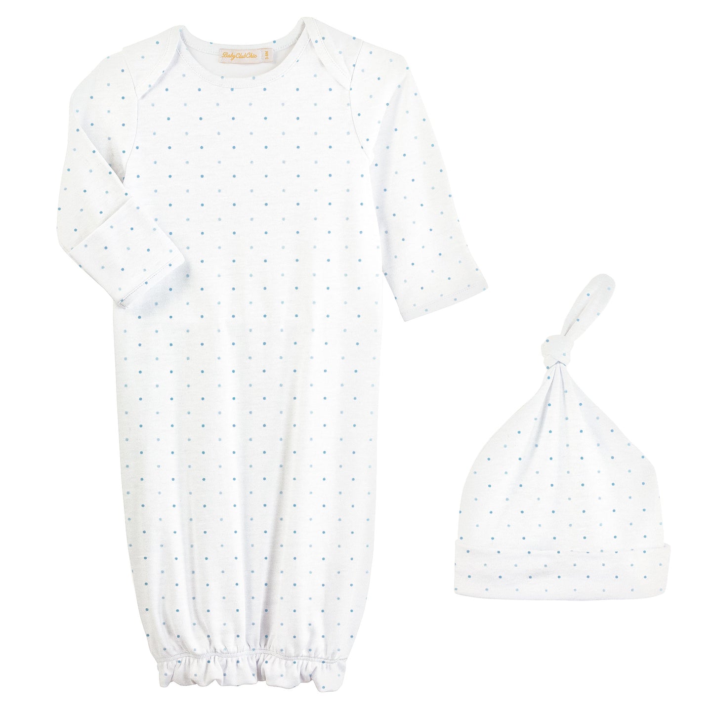 Blue Dots Gown & Hat Set