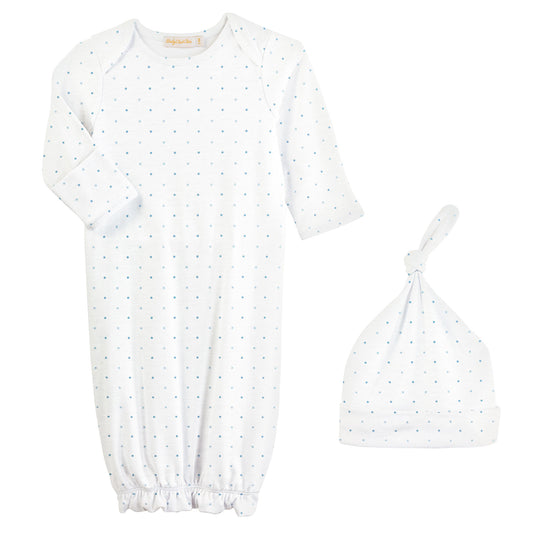 Blue Dots Gown & Hat Set