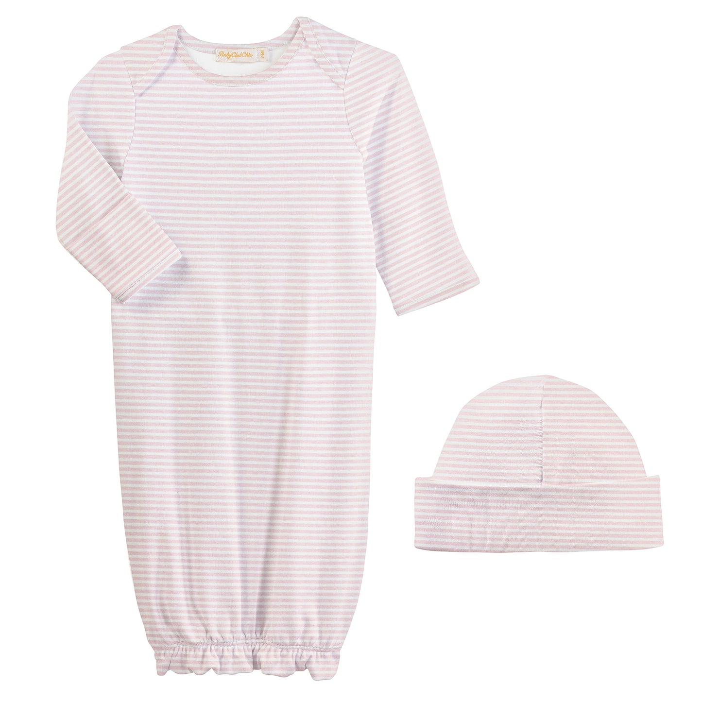 Pink Stripes Gown & Hat Set