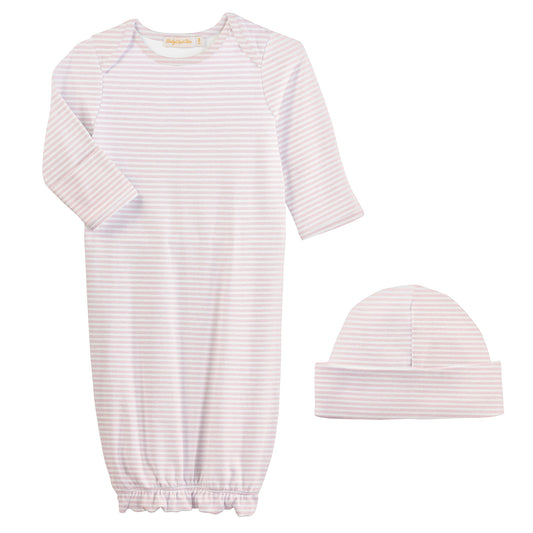 Pink Stripes Gown & Hat Set