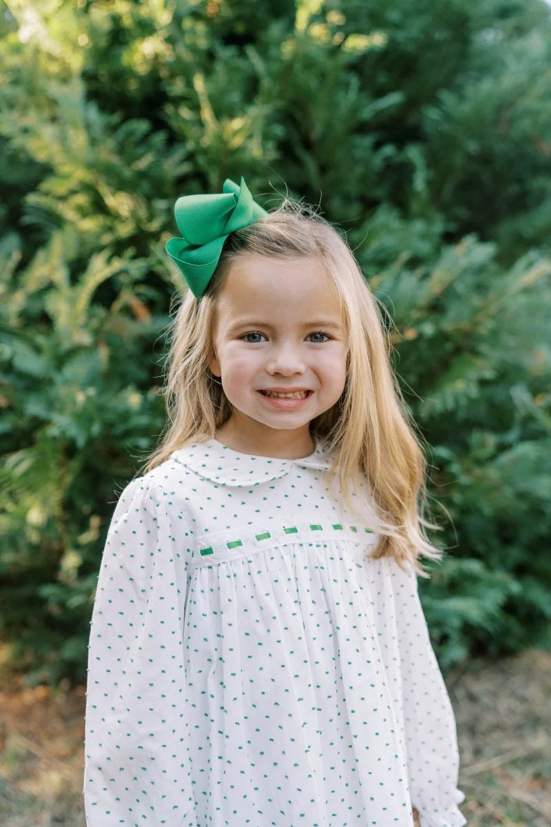 Mistletoe Green Swiss Dot Ribbon Dress