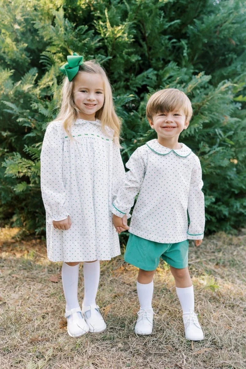 Mistletoe Green Swiss Dot Ribbon Dress