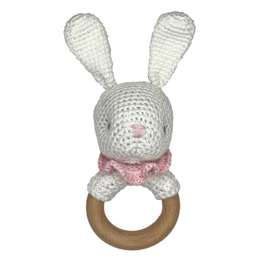 Bunny Bamboo Woodring Rattle- Pink