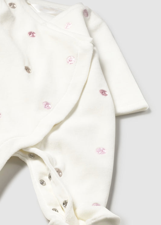 White Doted Velour Onsie
