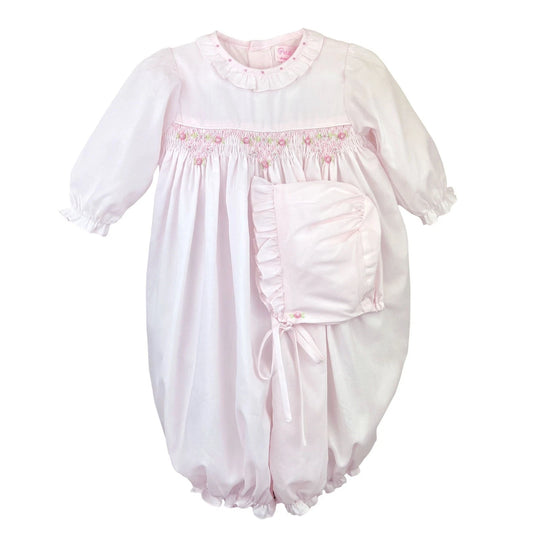 Smocked Pink Gown with Hat