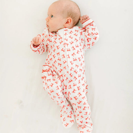 Scarlett Bows Print Zip Footie